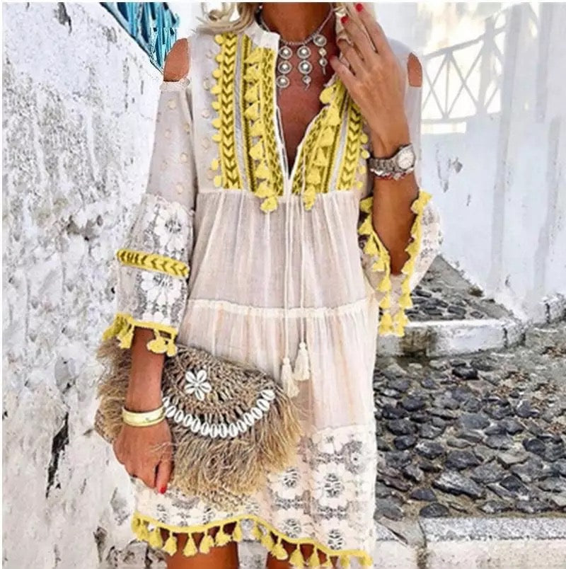 Lace Tassels Crochet Dress