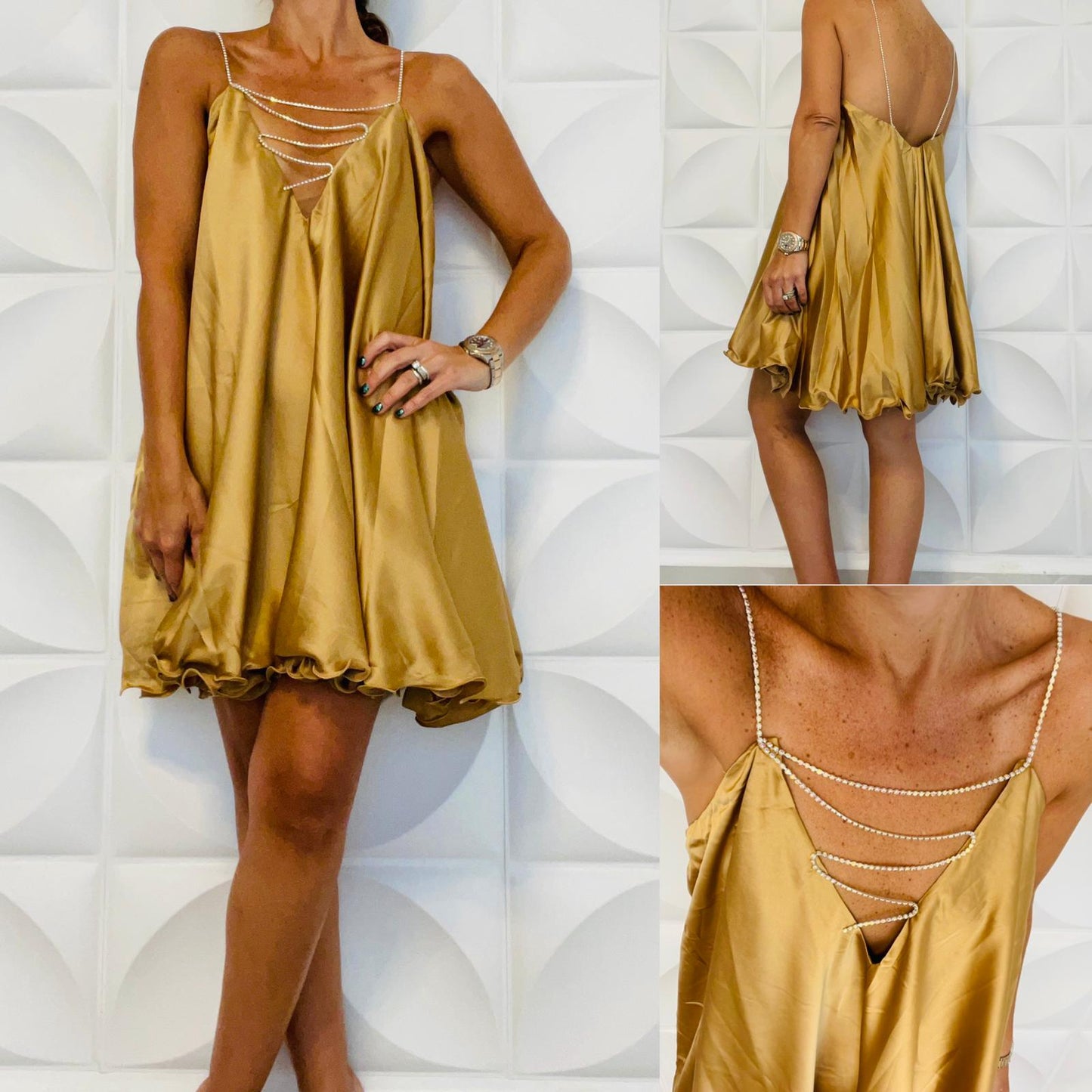 Rhinestone straps mini dress