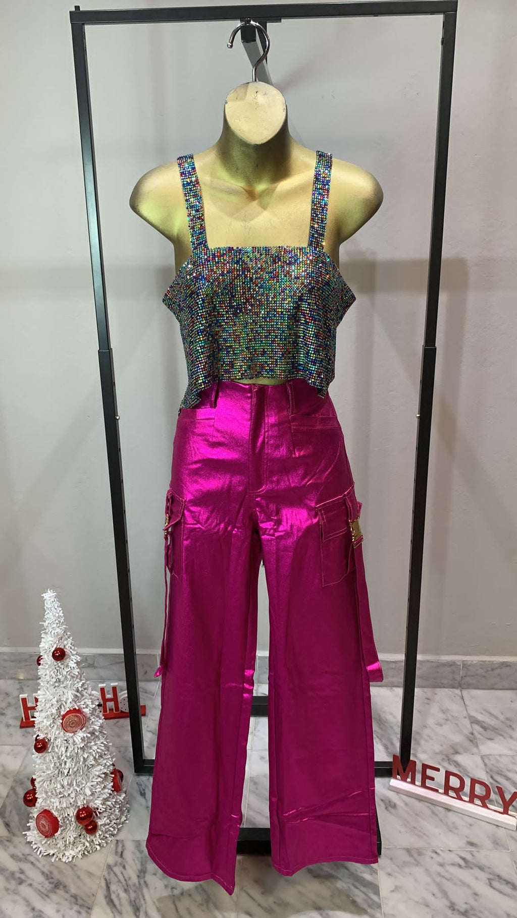 Electric pink cargo pants