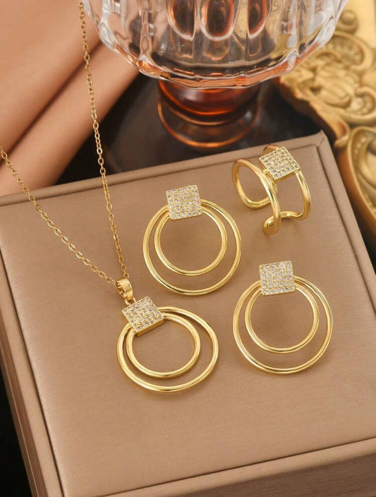 4-Piece Gold-Tone Jewelry Set with CZ Accents