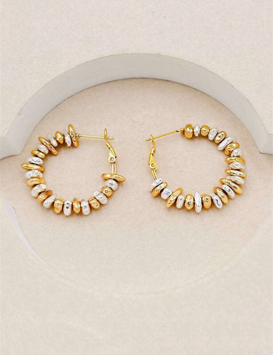 Natural Stone Beaded Hoop Earrings
