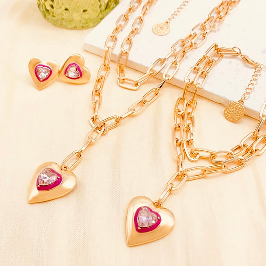 Double Chain enamel heart Set