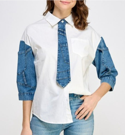 Blousse with denim tie