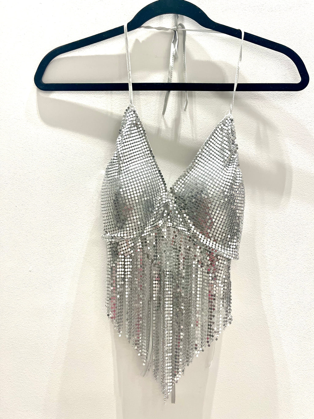 Silver sequins backless top