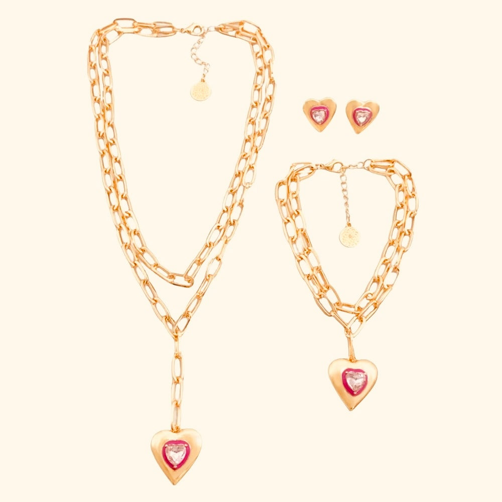 Double Chain enamel heart Set