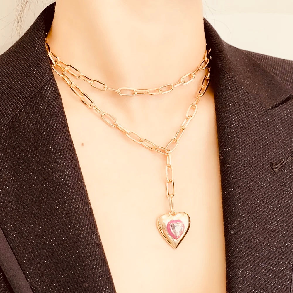 Double Chain enamel heart Set