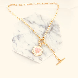 Love enamel gold plated pink heart necklace