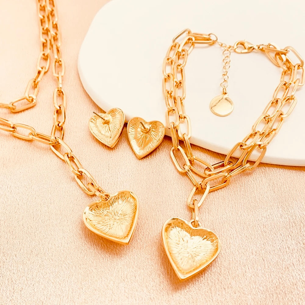 Double Chain enamel heart Set