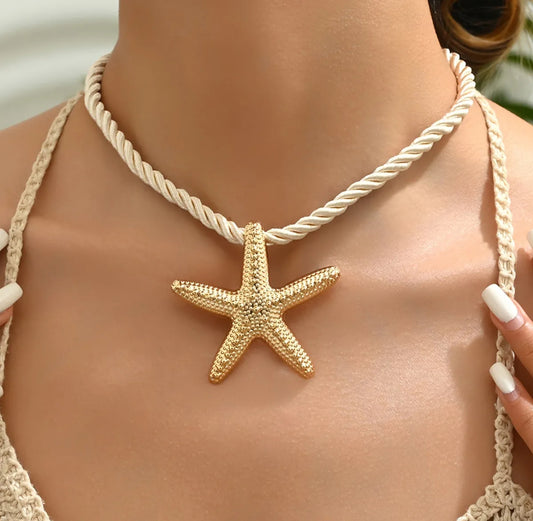 Golden Starfish Rope Choker