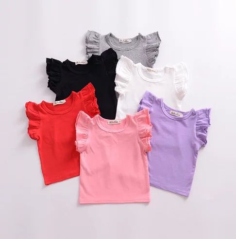Girls Frill Trim Butterfly Sleeve Blouse