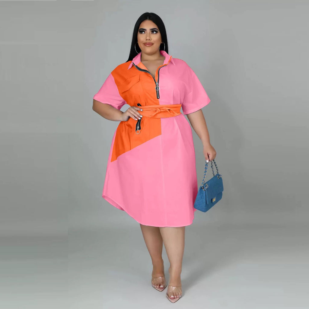 Orange and Pink Midi Dress
