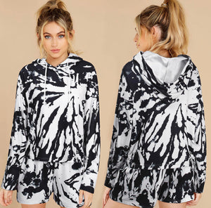 Black and White- Tie Dye Hoodie & Short Set