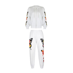 Ladies Butterfly Jogger Pants with Hoodie Set