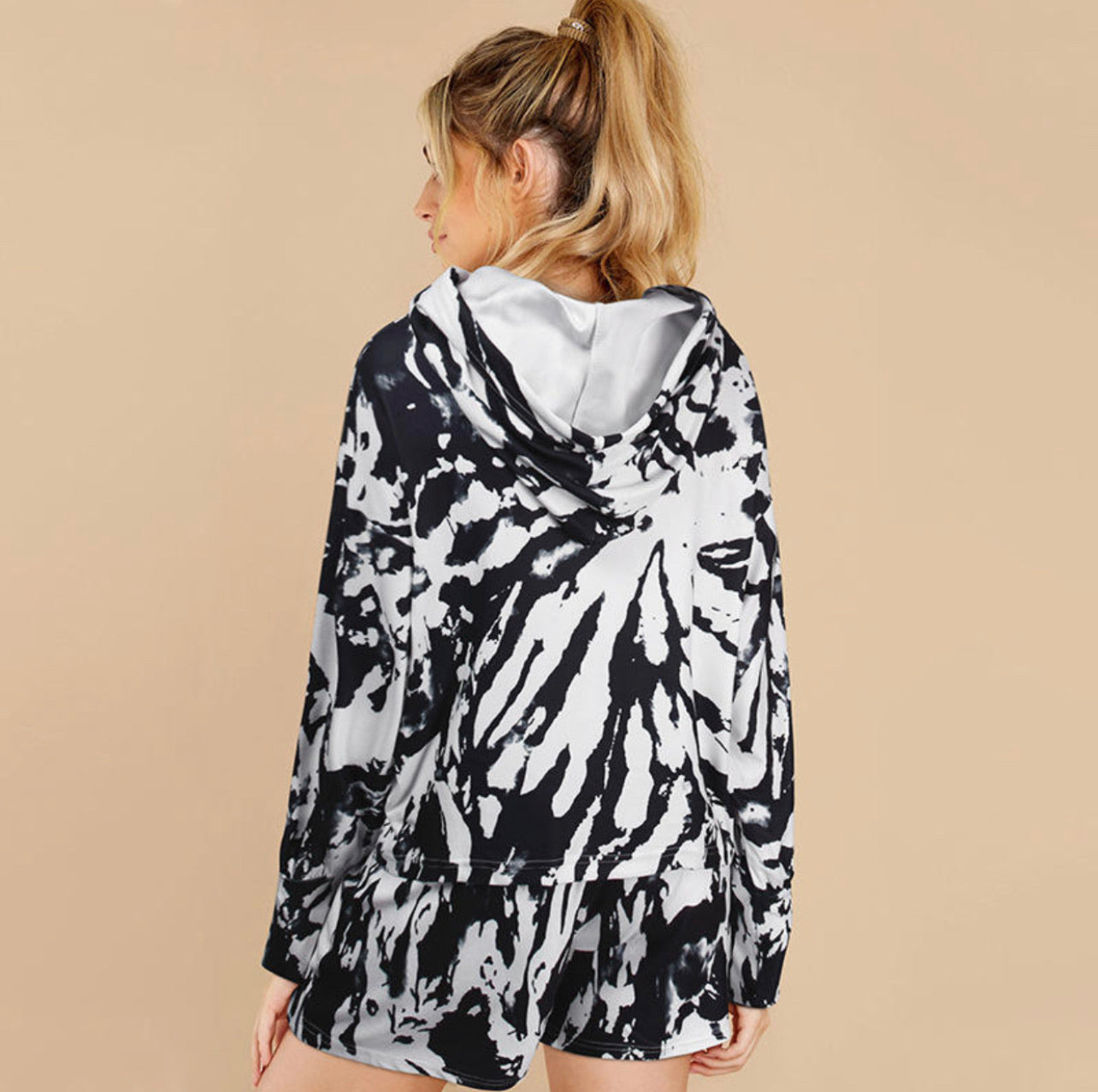 Black and White- Tie Dye Hoodie & Short Set