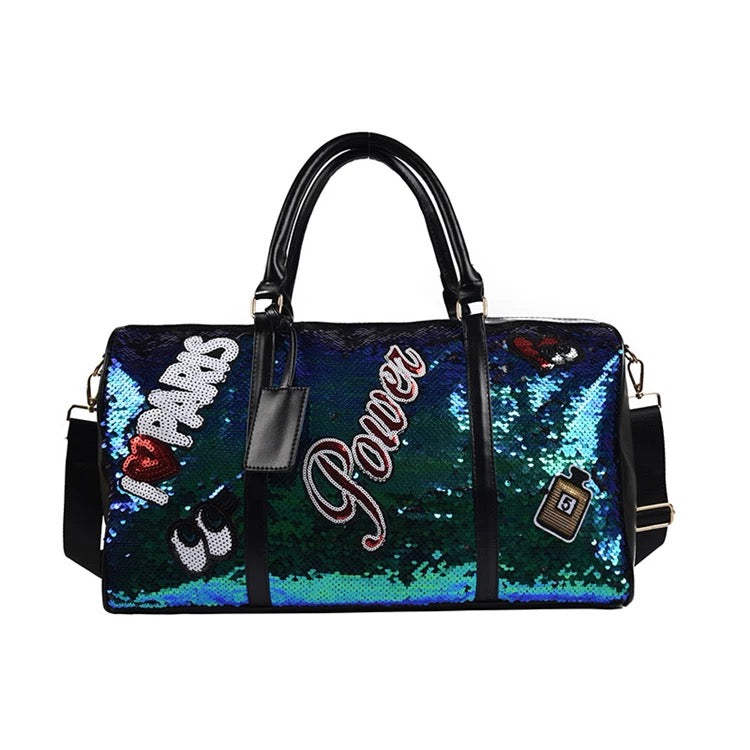 Leather sequins duffle bag