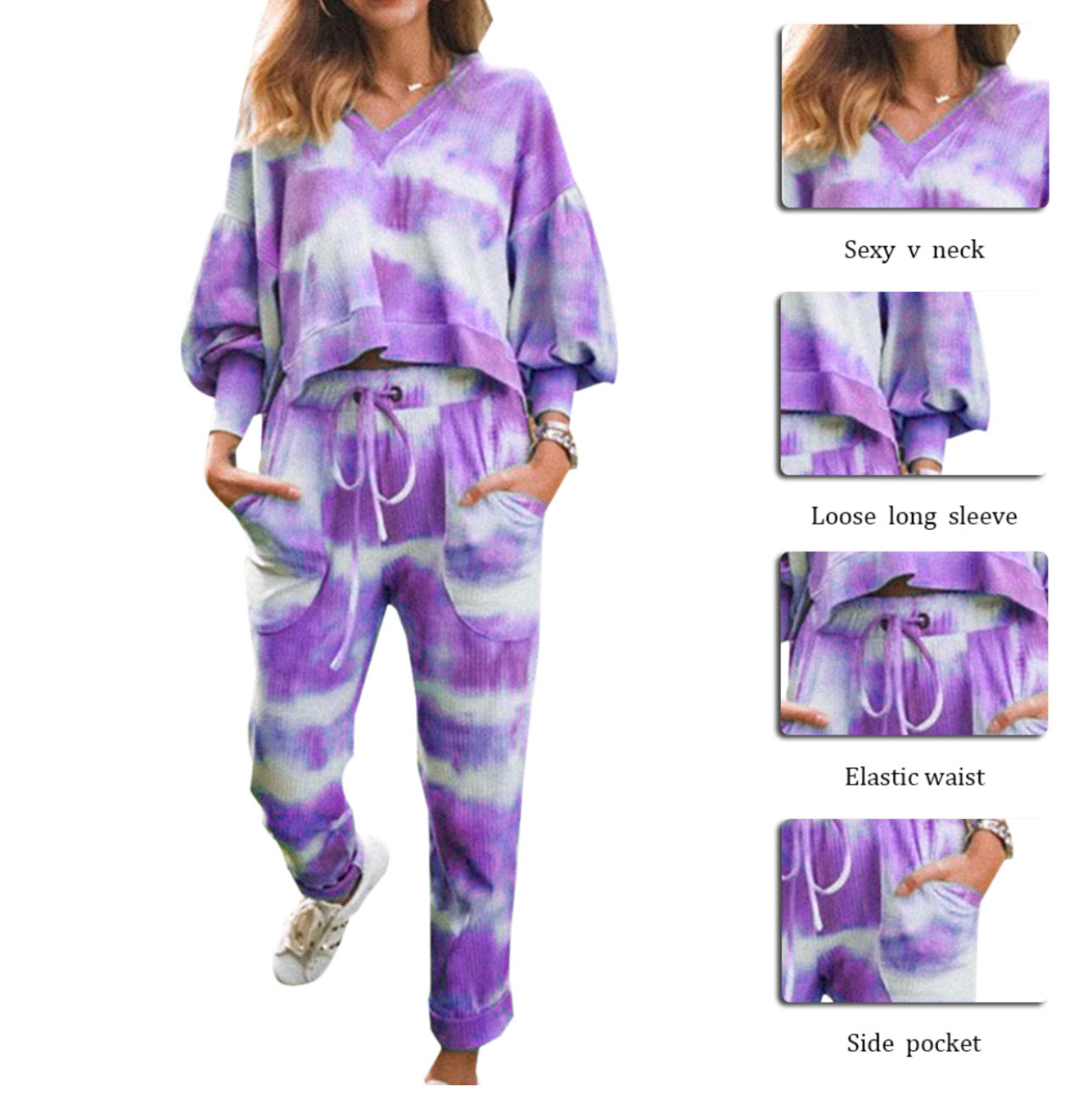 Tie Dye V-Neck Long Sleeve Top & pants