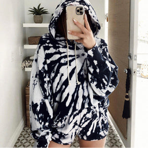 Black and White- Tie Dye Hoodie & Short Set