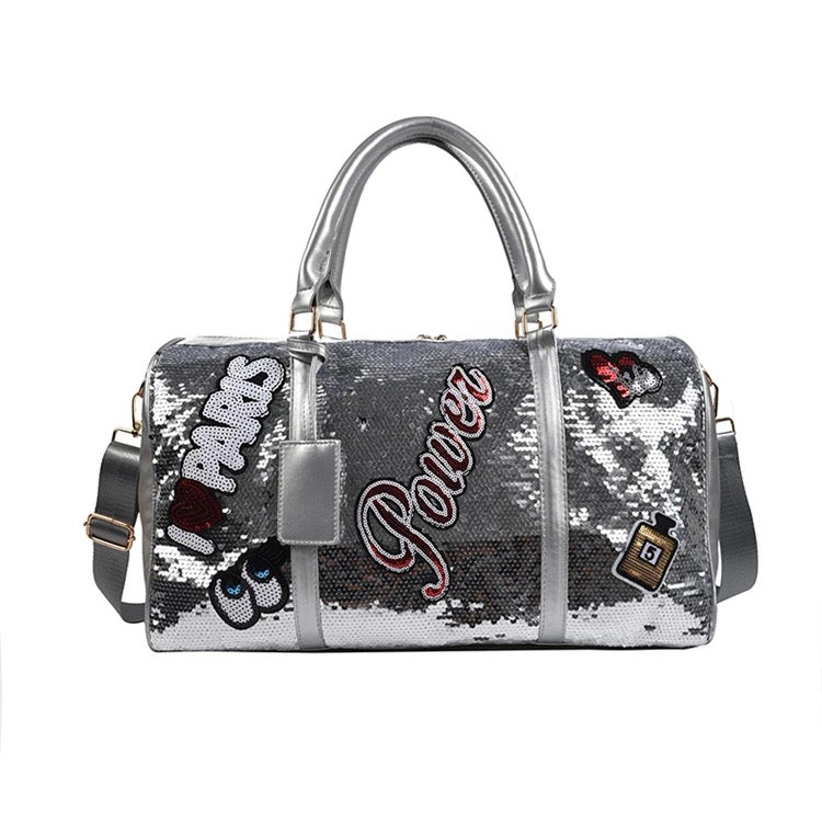 Leather sequins duffle bag