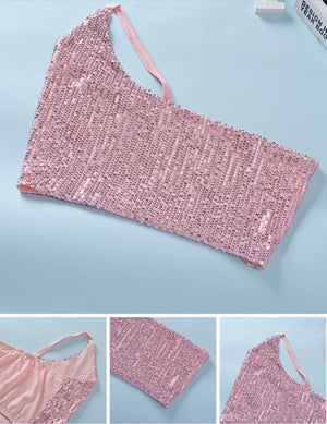 One shoulder sequins cami