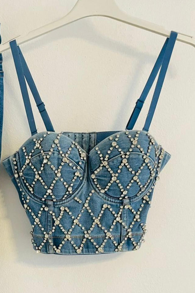 Bustier denim & rhinestones