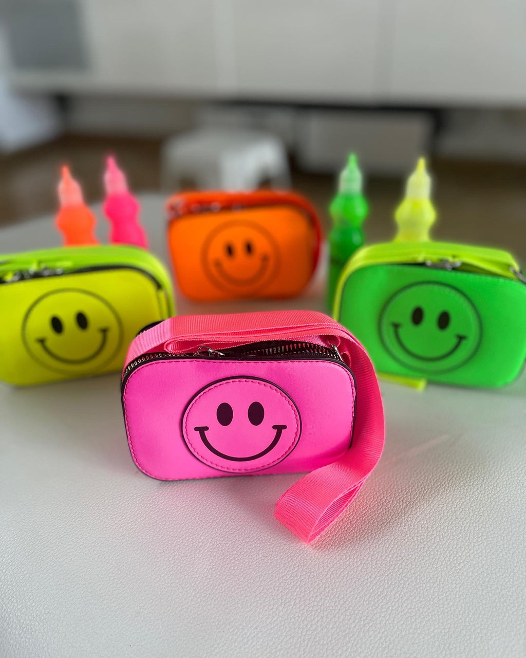 Happy face neon color kids purse