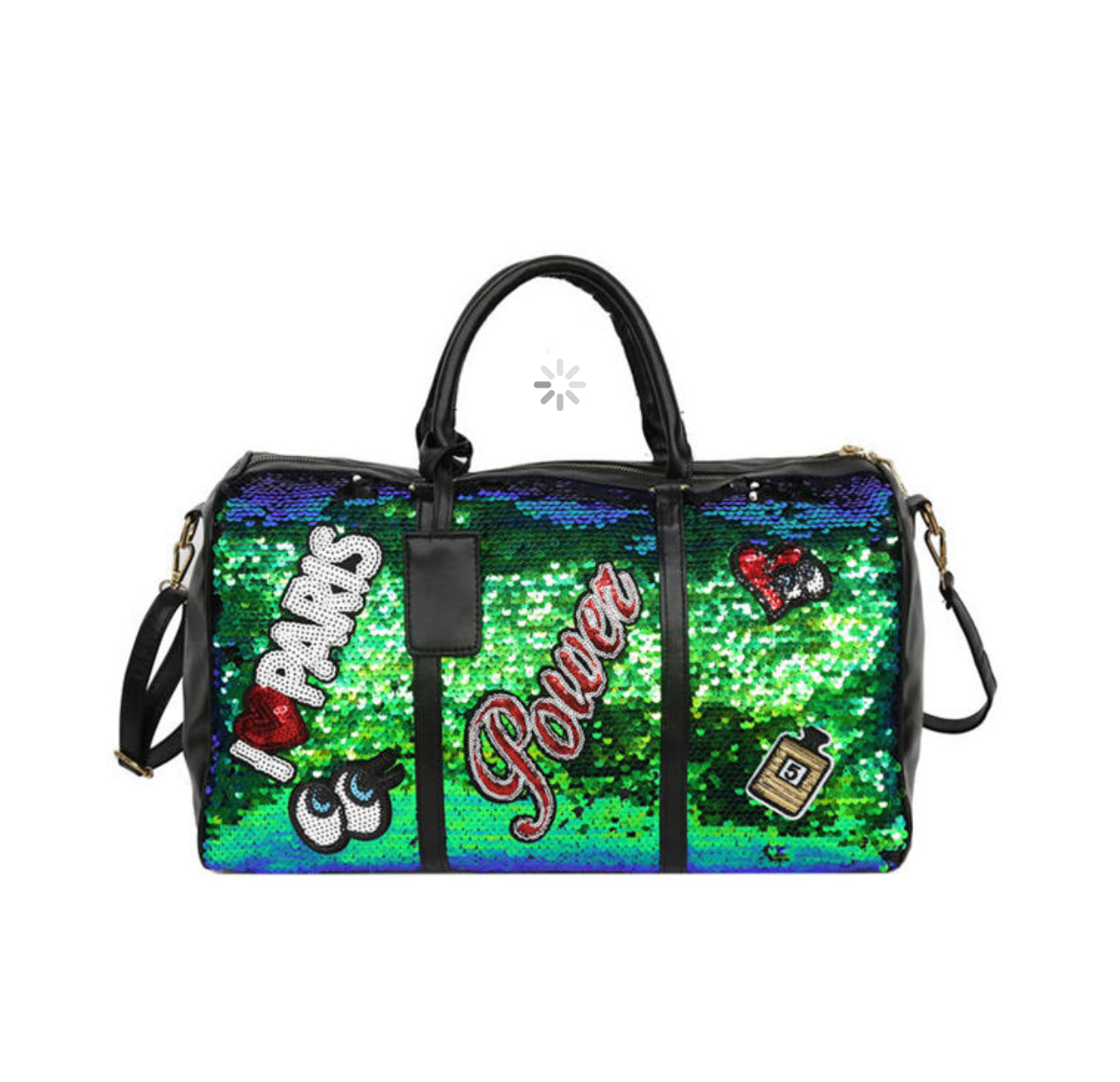Leather sequins duffle bag