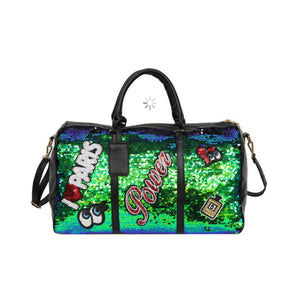 Leather sequins duffle bag