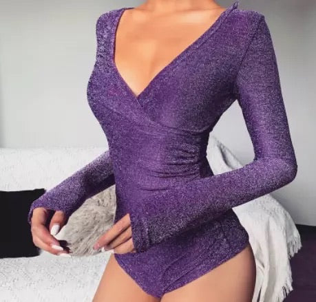 Long Sleeve Shiny Bodysuits